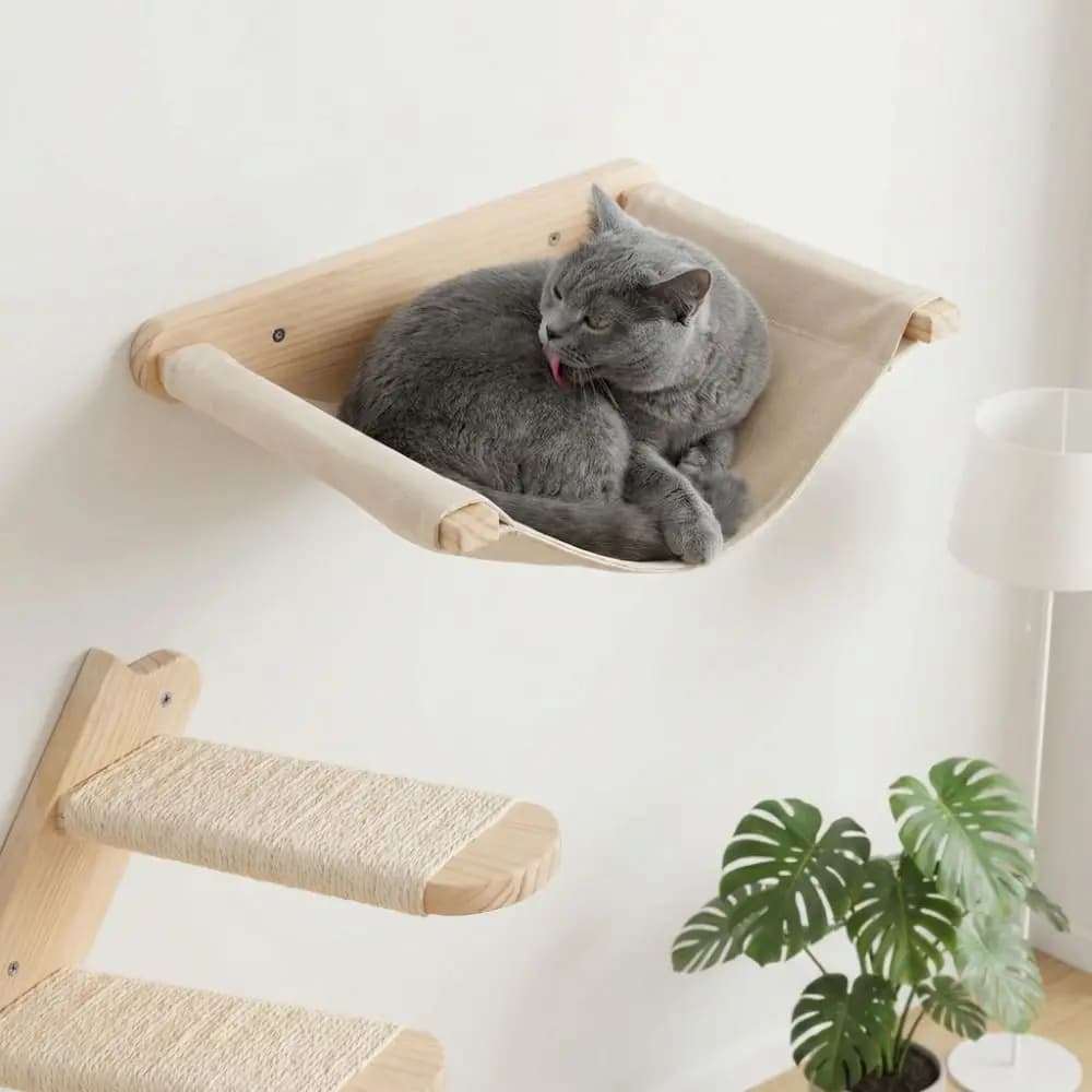 Mensola in Legno per Gatti Resistente all'Usura, Salvaspazio, da Parete, con Cuscino, Piattaforma per Saltare e Dormire