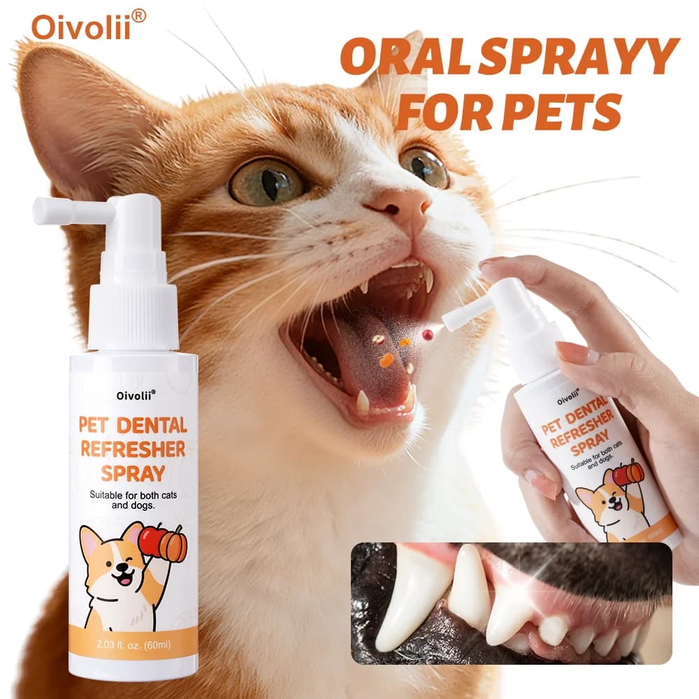 Spray Orale per Cani 60ml, Cura dei Denti, Elimina l'Alito Cattivo, Deodorante, Rimuovi Placca, Rinfrescante per l'Alito