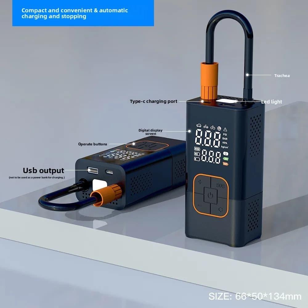 Mini Compressore d'Aria Elettrico Portatile con Doppio Display Digitale, Ricaricabile Senza Fili