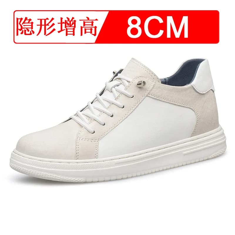 Invisible height increase 4 6 8 cm Sports sneakers Elevate heel Lift White sneakers in leather casual men's shoes with elevator