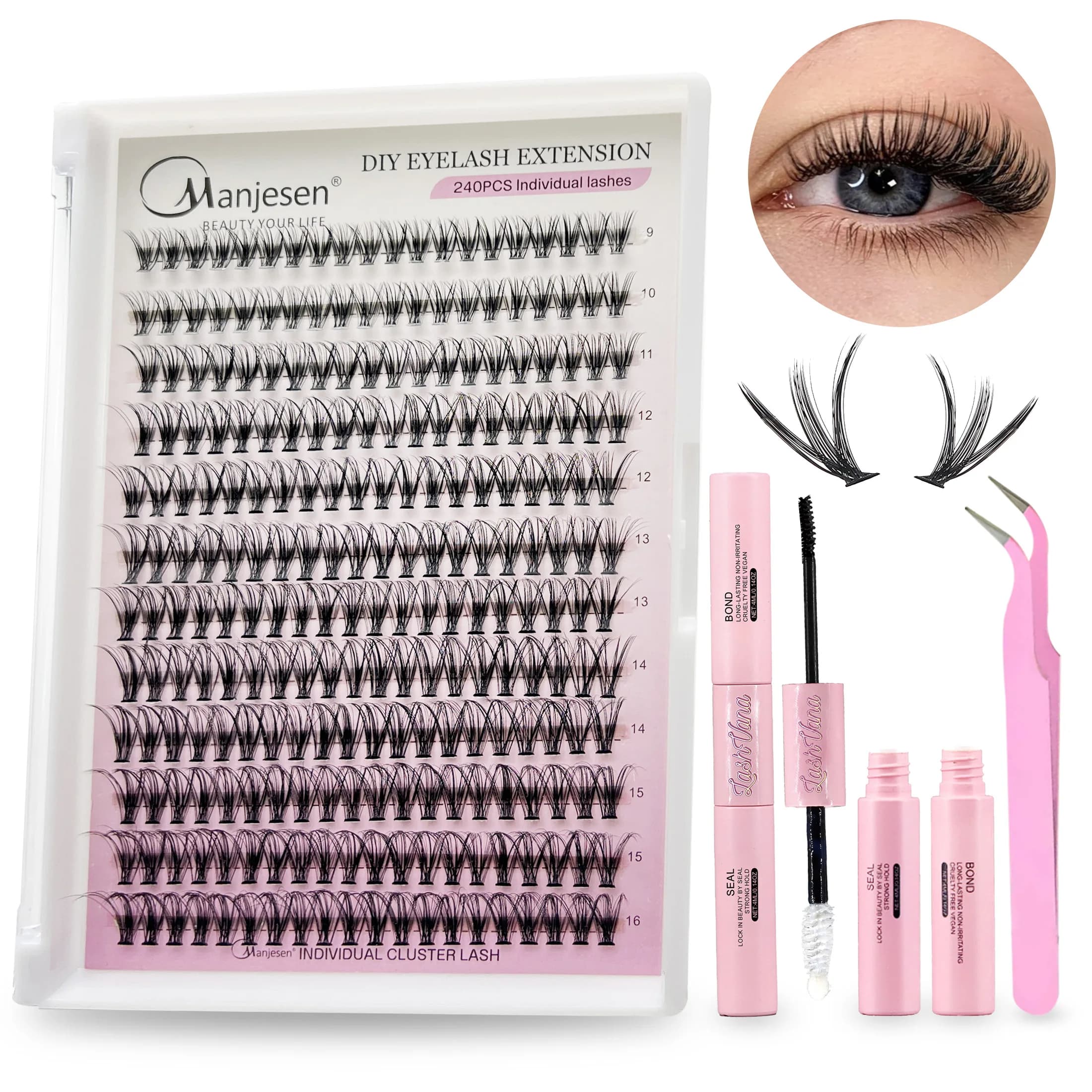 Kit extension lashes do-it-yourself 240 decks Individual eyelashes Set soft and thin fake lashes with glue and pliers