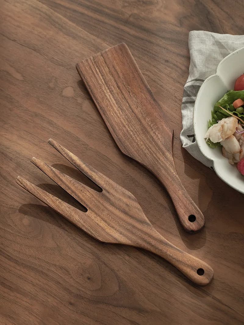 Insalatiera in legno, Set di pinze e cucchiai per insalata in legno, utensili da portata per insalata mani e spatola per insalata in legno per cucinare in casa