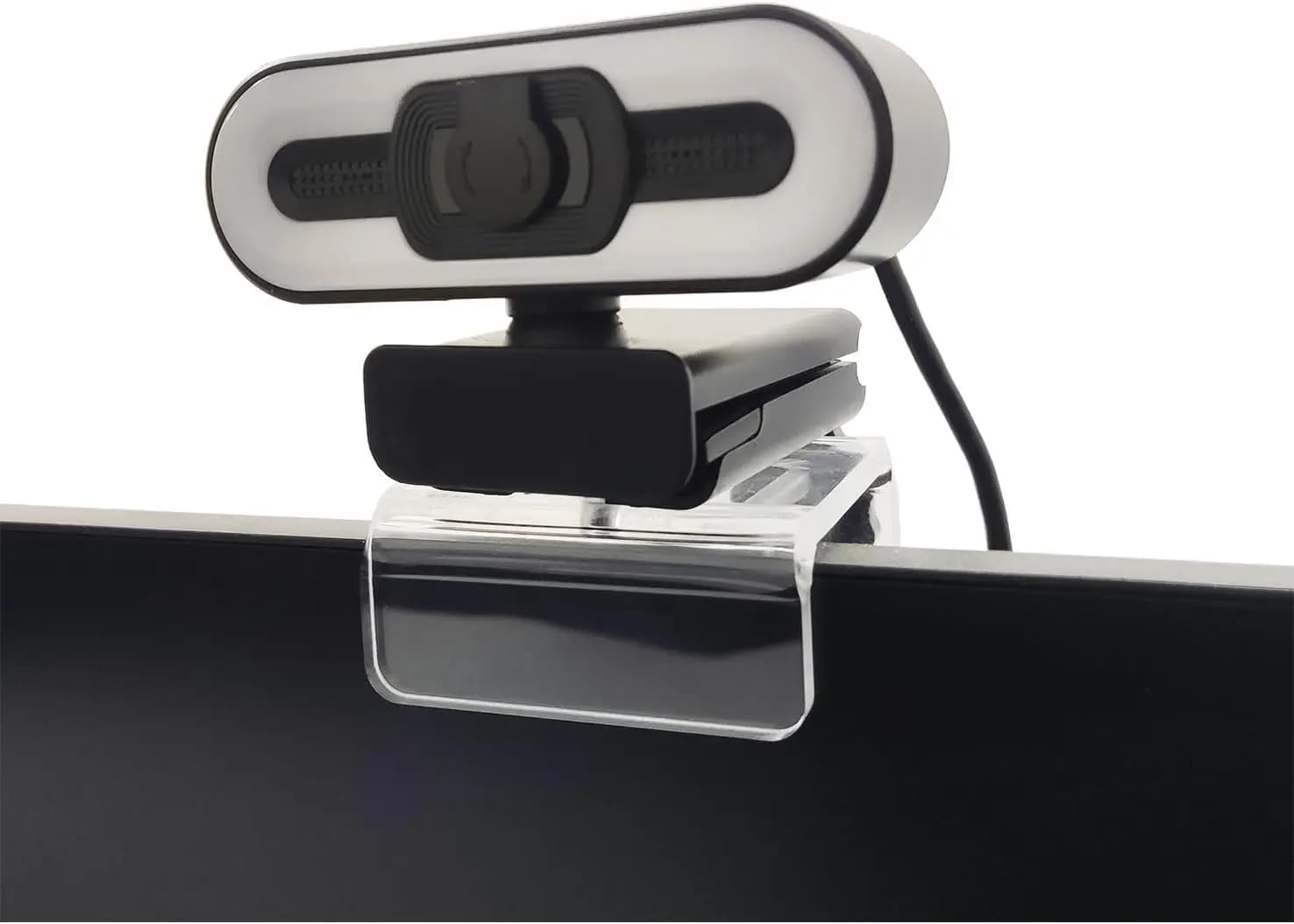 Supporto per webcam in acrilico trasparente per monitor, regolabile, adatto a tutti gli spessori, vite da 1/4''.