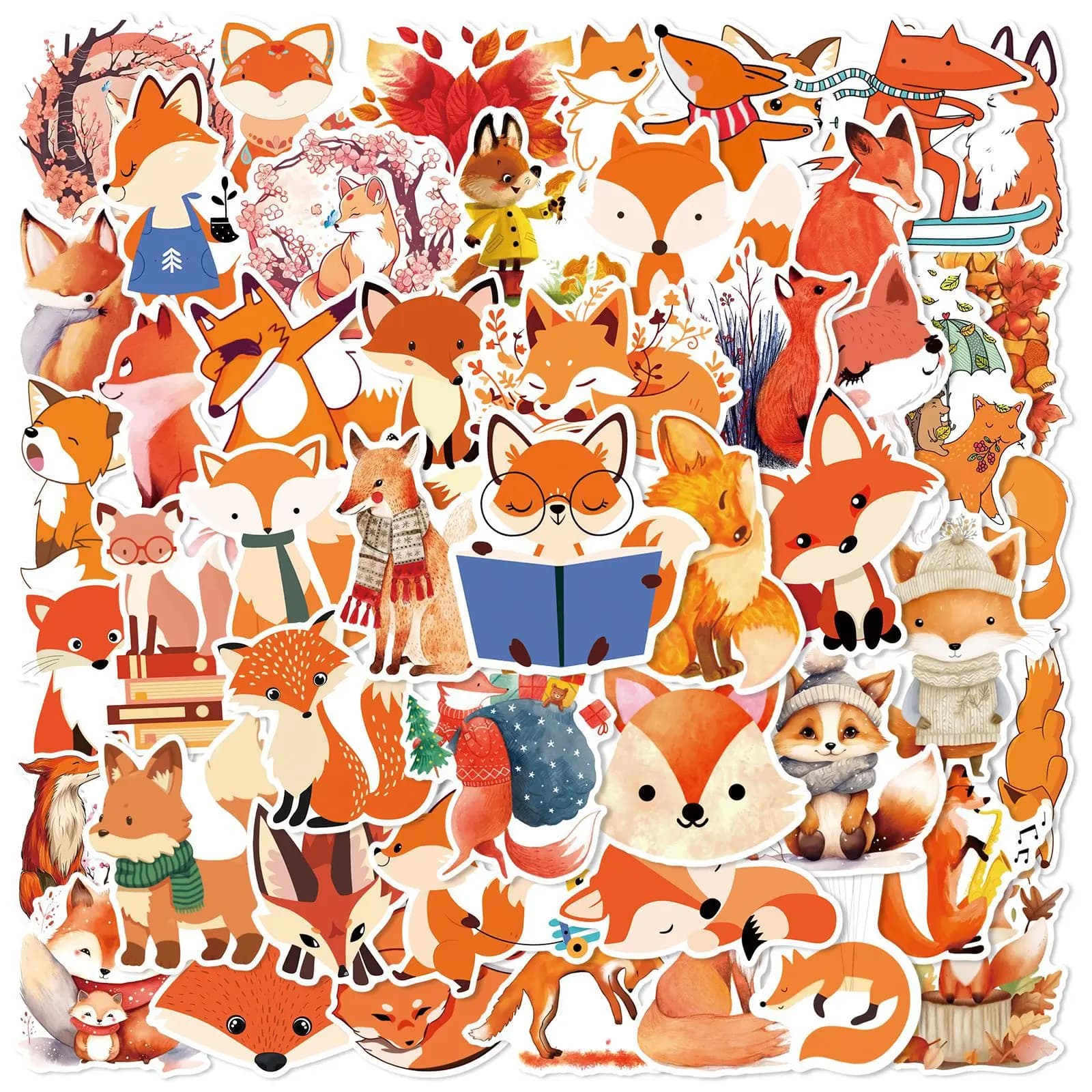 50 pezzi simpatici animali volpe cartoni animati graffiti adesivi telefono chitarra laptop notebook valigia bottiglia d'acqua adesivo impermeabile giocattoli per bambini