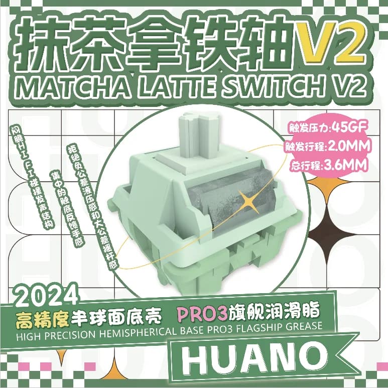 Switch Huano Matcha Latte V2 45g Lineari Pre-Lubrificati 5 Pin HotSwap con Stelo in POM per Tastiera Meccanica MX