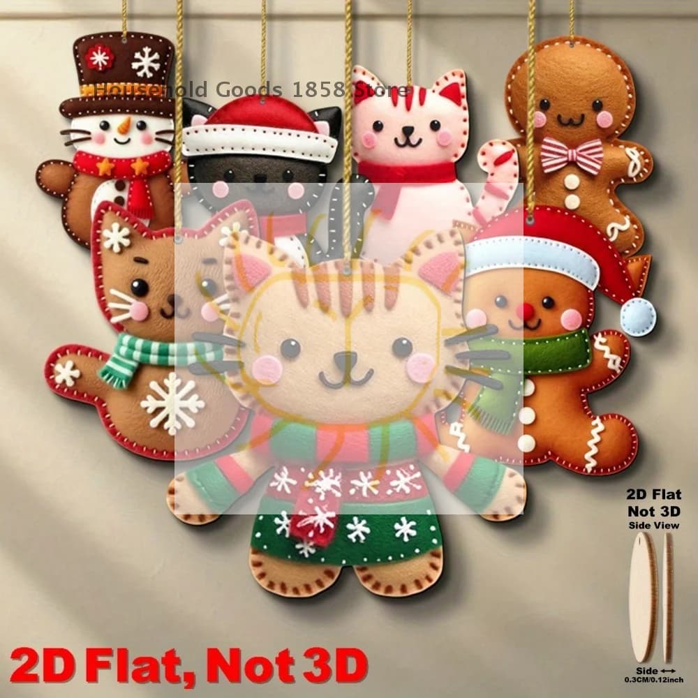 8/16 pezzi simpatico cartone animato 2D piatto pan di zenzero gatto toppers per albero decorazione albero di Natale appeso pendenti decorativi ornamenti