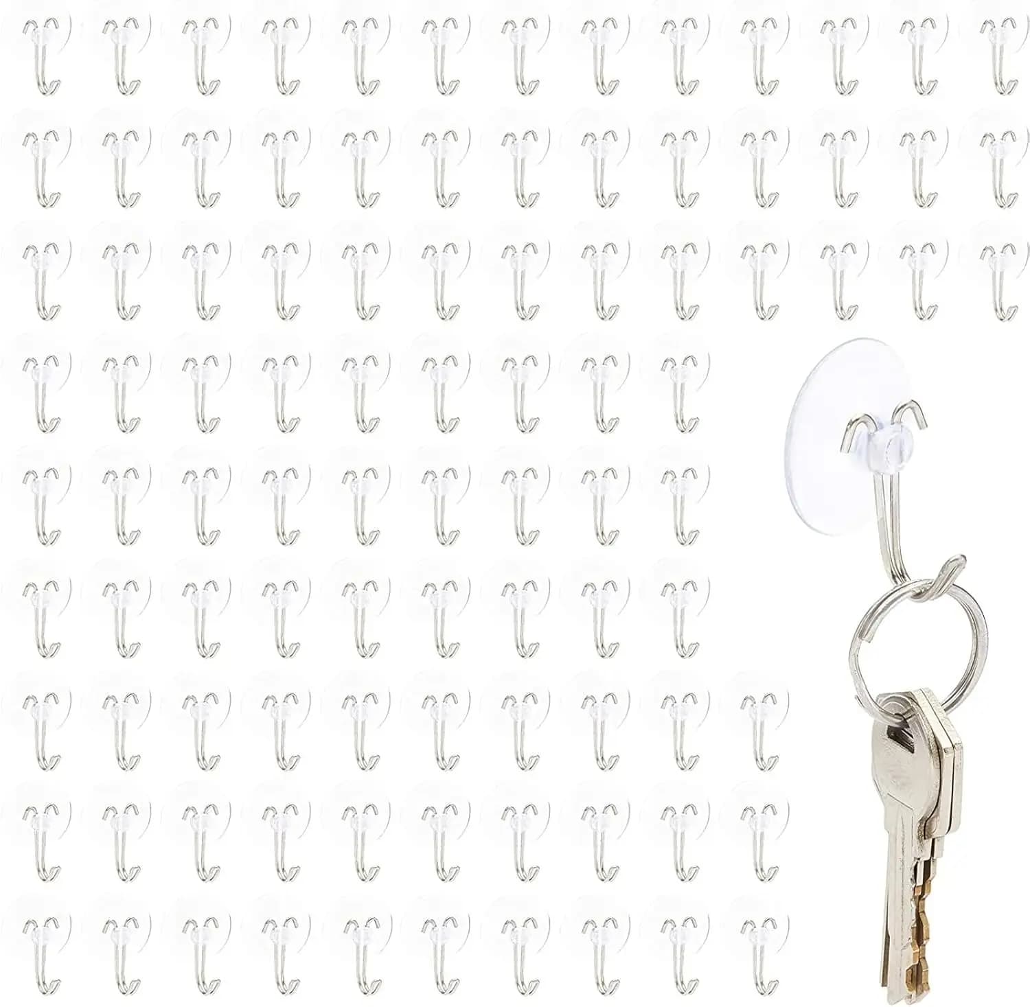 Mini Ganci a Ventosa per Vetro e Piastrelle - Confezione da 100 Appendiabiti Trasparenti in PVC, Installazione Senza Attrezzi