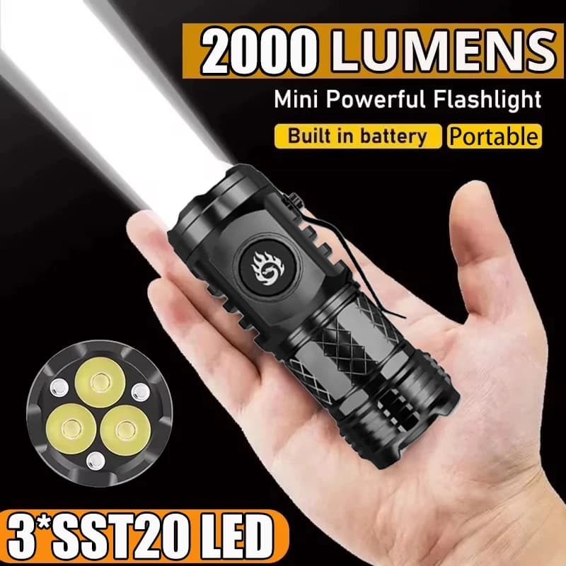 High Strong Power LED Flashlight Built-in Battery Rechargeable with Pen Clip Torch Outdoor Camping Emergency Lantern