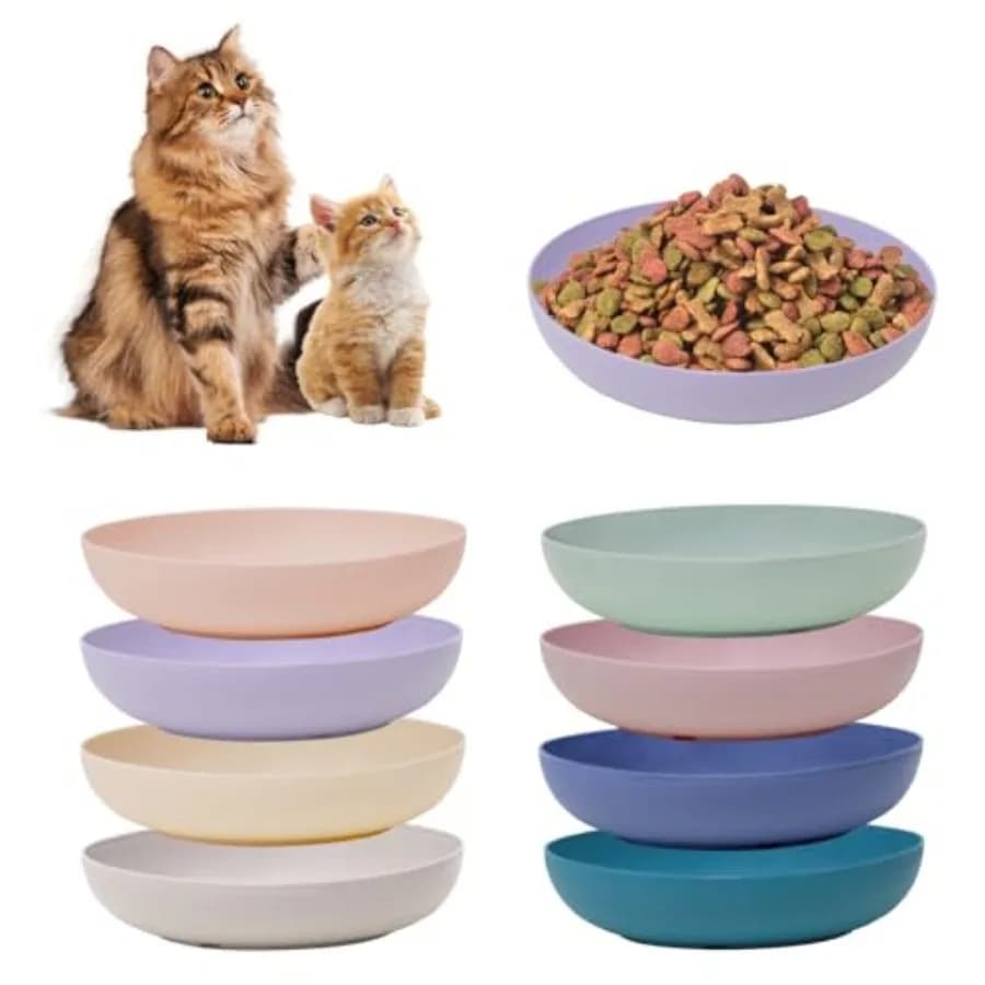 Set di 8 Ciotole per Gatti, Amichevoli con il Naso, Piatte e Larghe, per Cibo e Acqua, Durevoli in Paglia di Grano, per Gatti da Interno ed Esterno