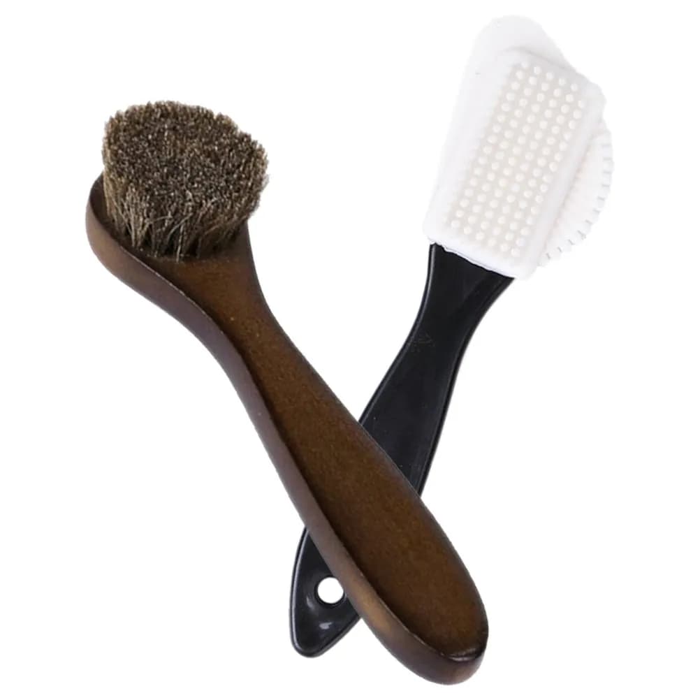Set di 2 Spazzole per Pulizia Scarpe con Manico in Legno, Kit Applicatore Lucidante per Scarpe e Stivali