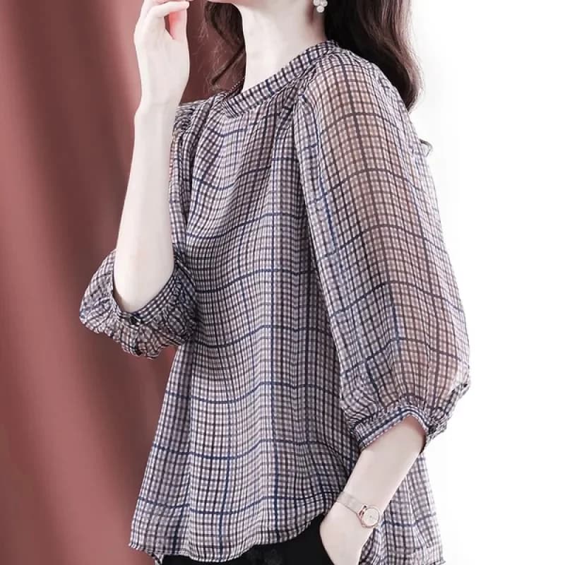 Women's Shirt New Chiffon Shirts Spring Summer 2025 Coat with Fashionable Short Sleeves Scottish Women's Top Slim Women's Blouse