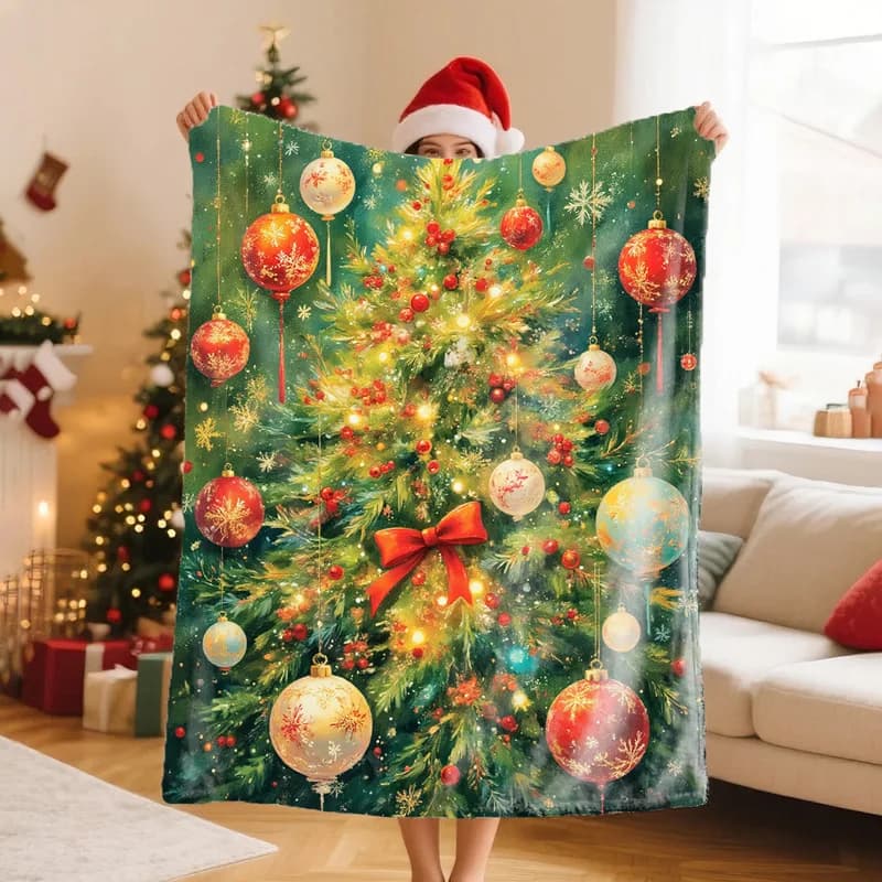 Christmas Retro Cartoon Printed Blanket for Sofa Travel Camping Living Room Office Conditioning Blanket for All Seasons Gifts