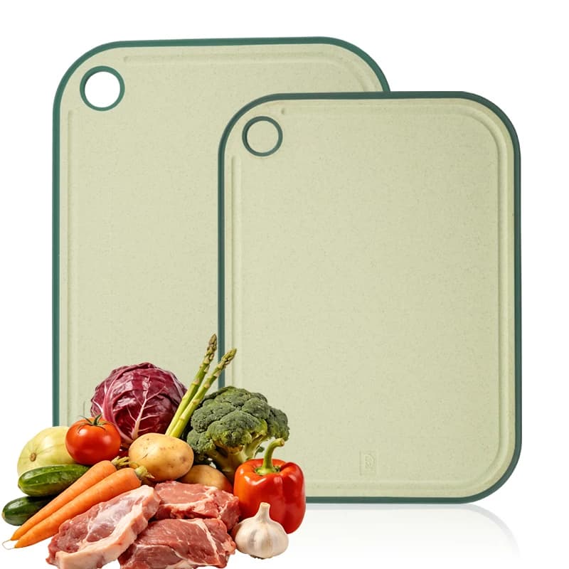 Double-sided wheat straw cutter: non-toxic, dishwasher safe, anti-slip, with juice channel for meat, fruit and vegetables