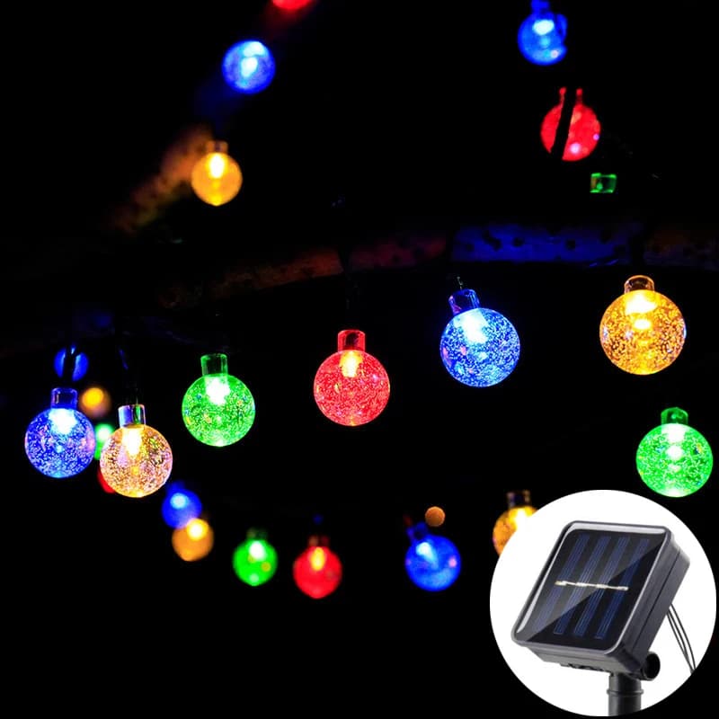 Solar Power LED Crystal Ball Festoon Light String 5/7/12m Wedding Garland Fairy Lights Christmas Party Decoration Garden Outdoor