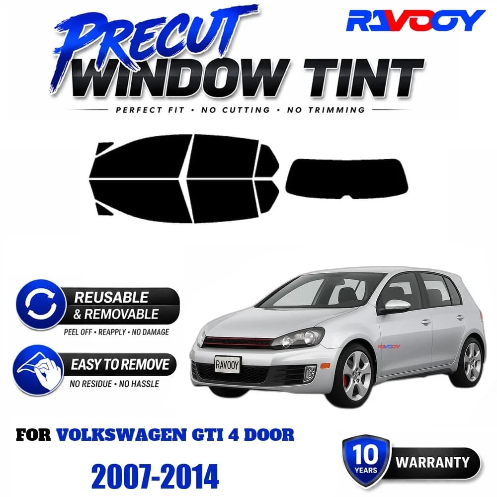 RAVOOY Precut Window Tint, Reusable Removable EPU Film, Custom Fit for Vw GTI 4 Door 2007-2014, UV Heat Protection