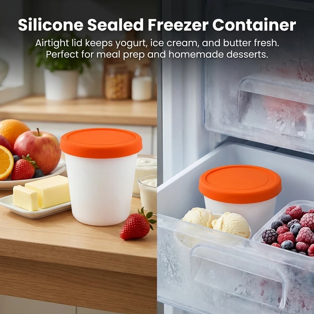 Contenitore per Yogurt in Silicone da 250ml, Scatola per Conservazione Gelato, Adatto al Congelatore, Contenitore per Burro, Contenitore per Condimenti, Lunch Box