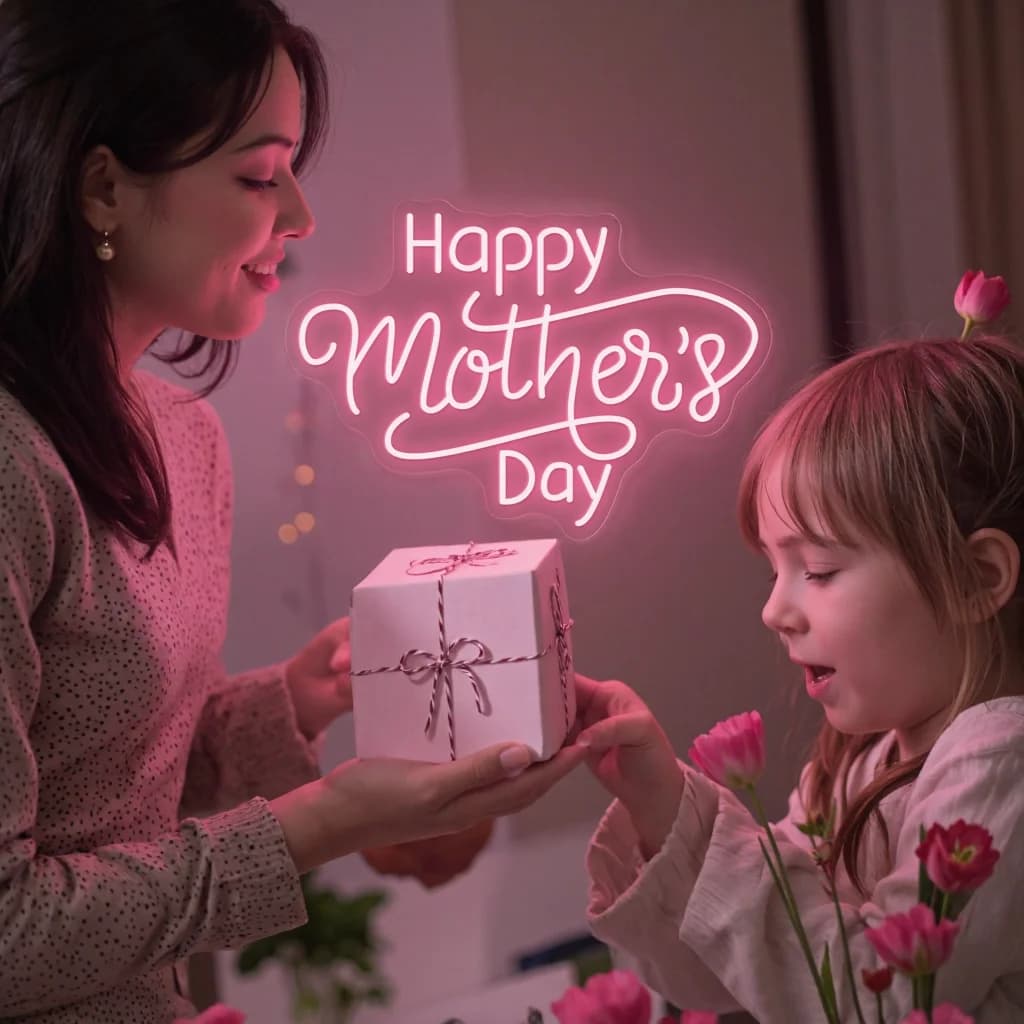 Felice festa della mamma Insegna al neon Regali per la mamma Decorazione della festa della mamma luce Festa Decorazione della parete della stanza di casa Luci Insegna al neon a LED