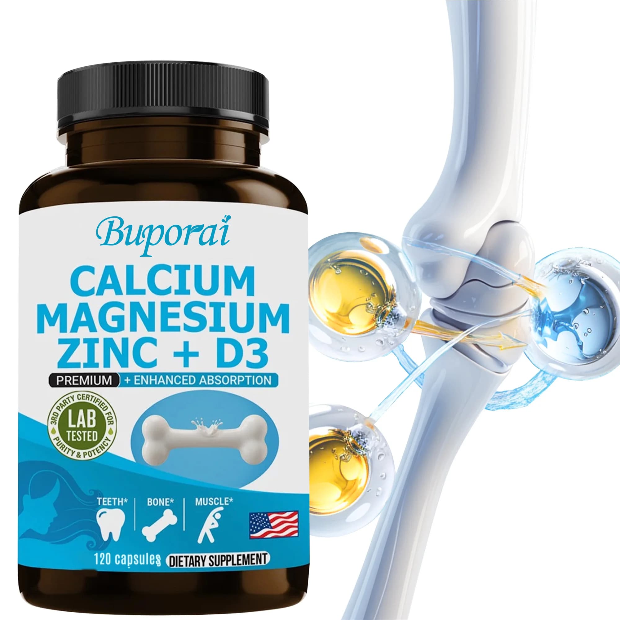 Calcium, magnesium, zinc and vitamin D3 - Denti, muscle and immune health, vitamin and mineral supplement, supports bone strength