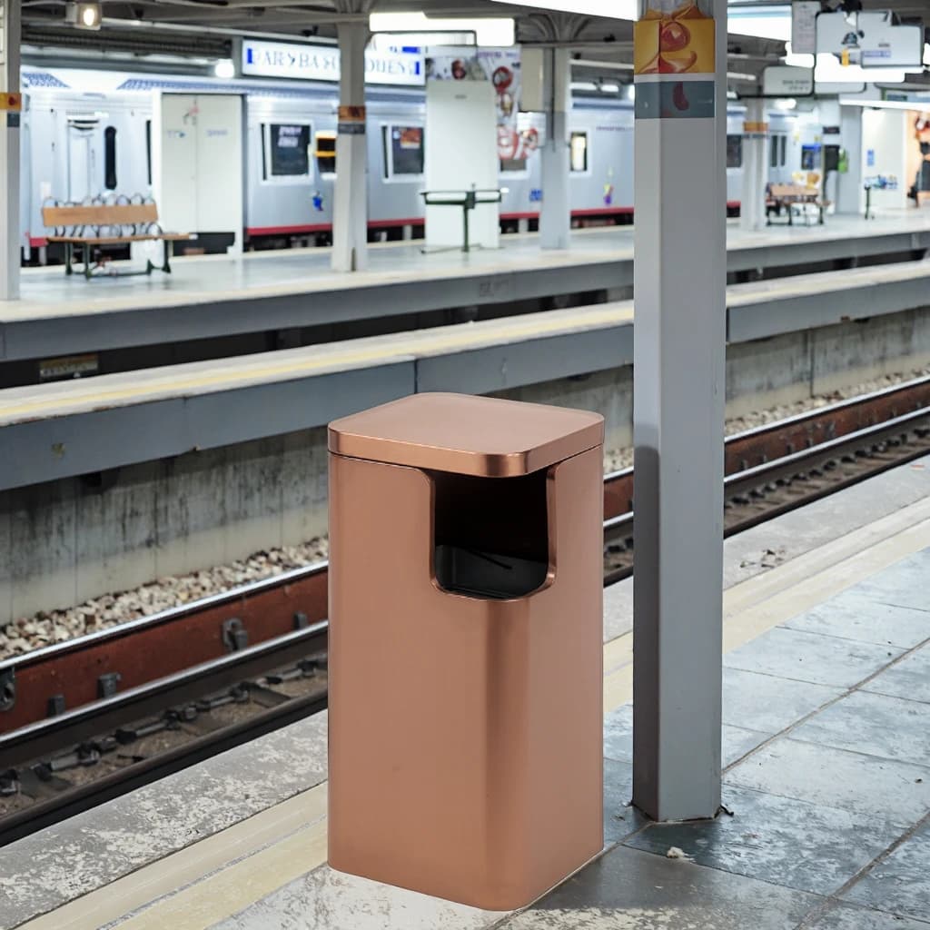 Grande pattumiera per stazione ferroviaria esterna in metallo da 13 galloni, pattumiera da giardino per riporre e riciclaggio, tipo secchio di stoccaggio