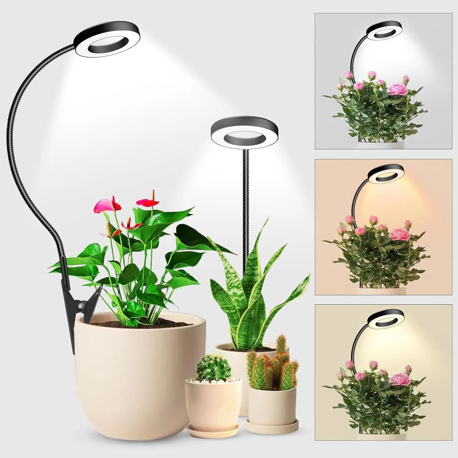 Lampada da lettura e per coltivazione a clip con 48 LED, 360° ° Lampada da Scrivania Flessibile a Collo d'Oca, Luce USB a Spettro Completo per la Cura degli Occhi, per Piante e Semenzai