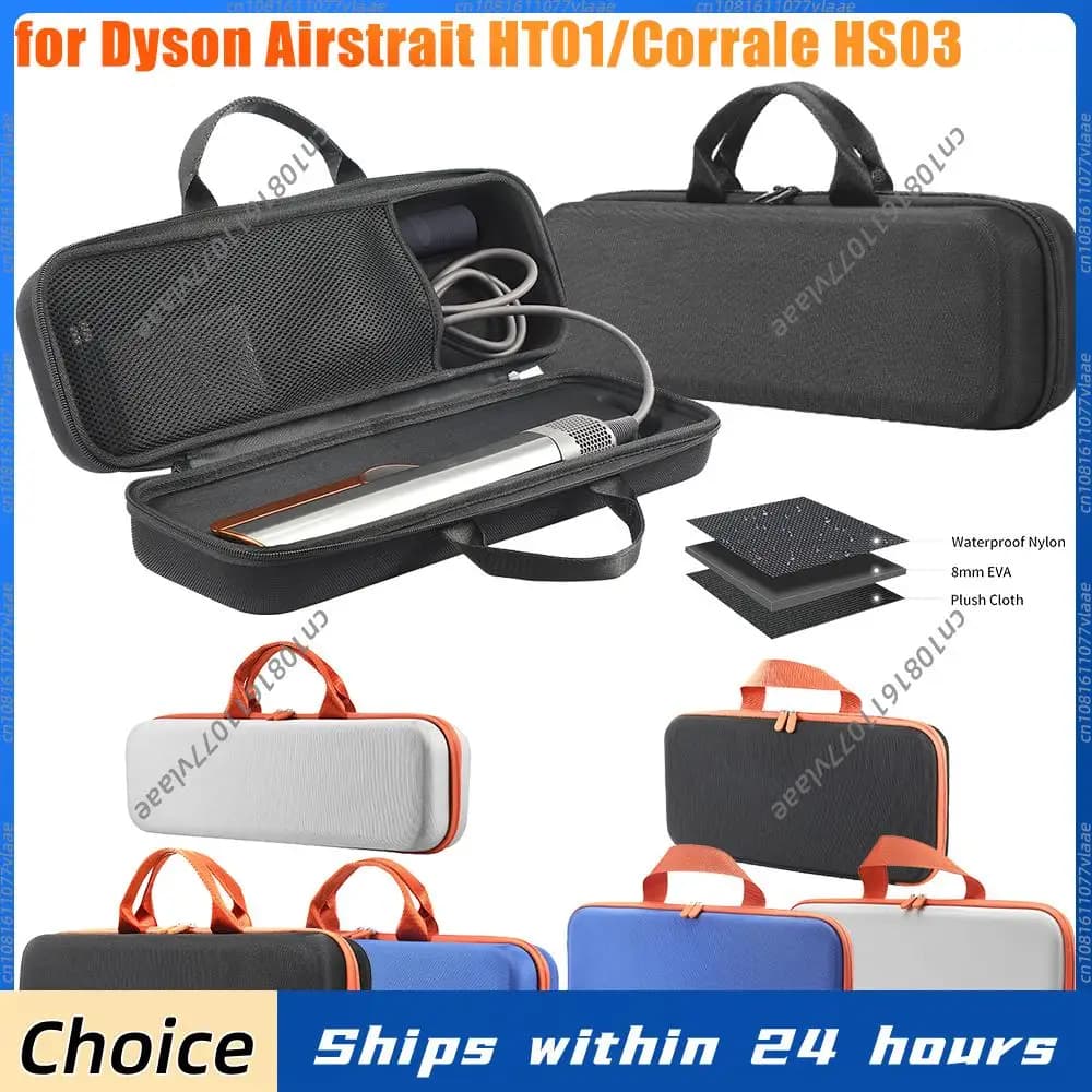 Durable shockproof case, portable travel bag, scratch-resistant, with mesh bag for hair plate Dyson Airstrait HT01