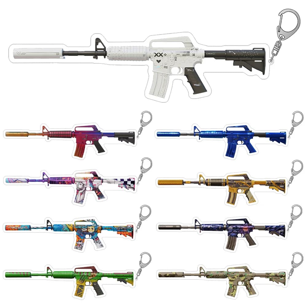 CS2 GO Gioco arma M4A1-S Fade Bright Water Guardian Golden Coil Basilisk Flashback Skins portachiavi acrilico Ciondolo borsa Regalo per ragazzi