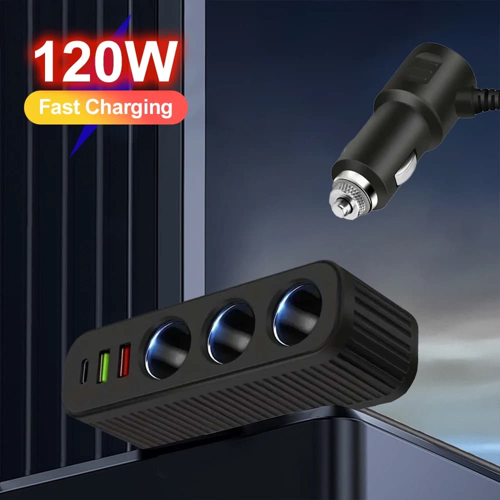 120W 3 in 1 Dual USB Car Splitter 12V 24V Adapter Speed Charger Phone Charger for Car DVR GPS Dashcam