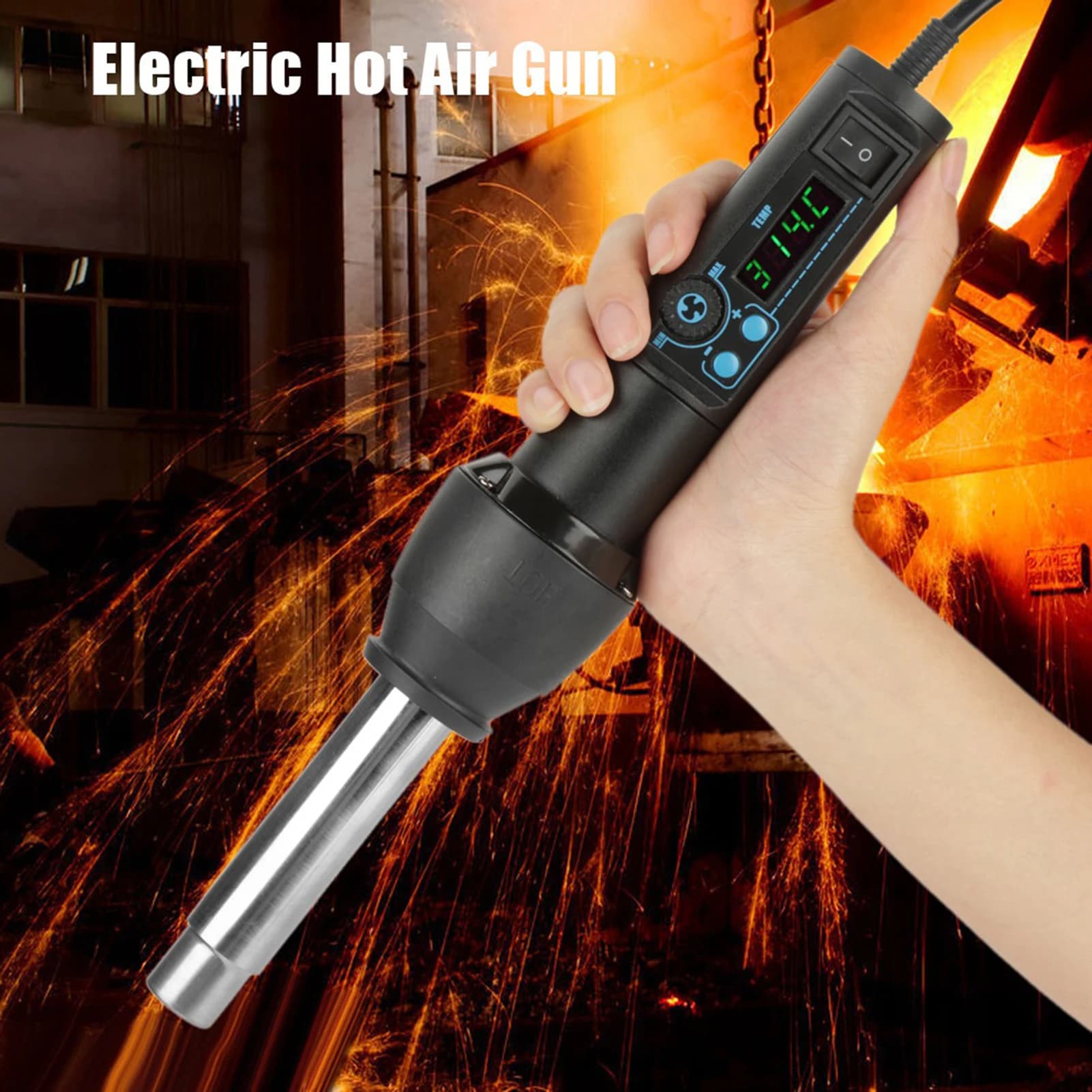 Pistola ad Aria Calda Elettrica 8858-I / 650W con Display Digitale Regolabile