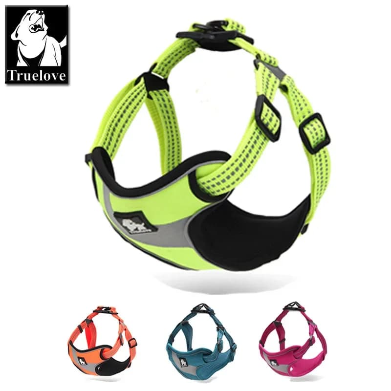 Truelove Imbracatura per cani regolabile facile su Avventura all'aria aperta Gilet per imbracatura per cani da passeggio in nylon protettivo con cavezza per cani riflettente 3M