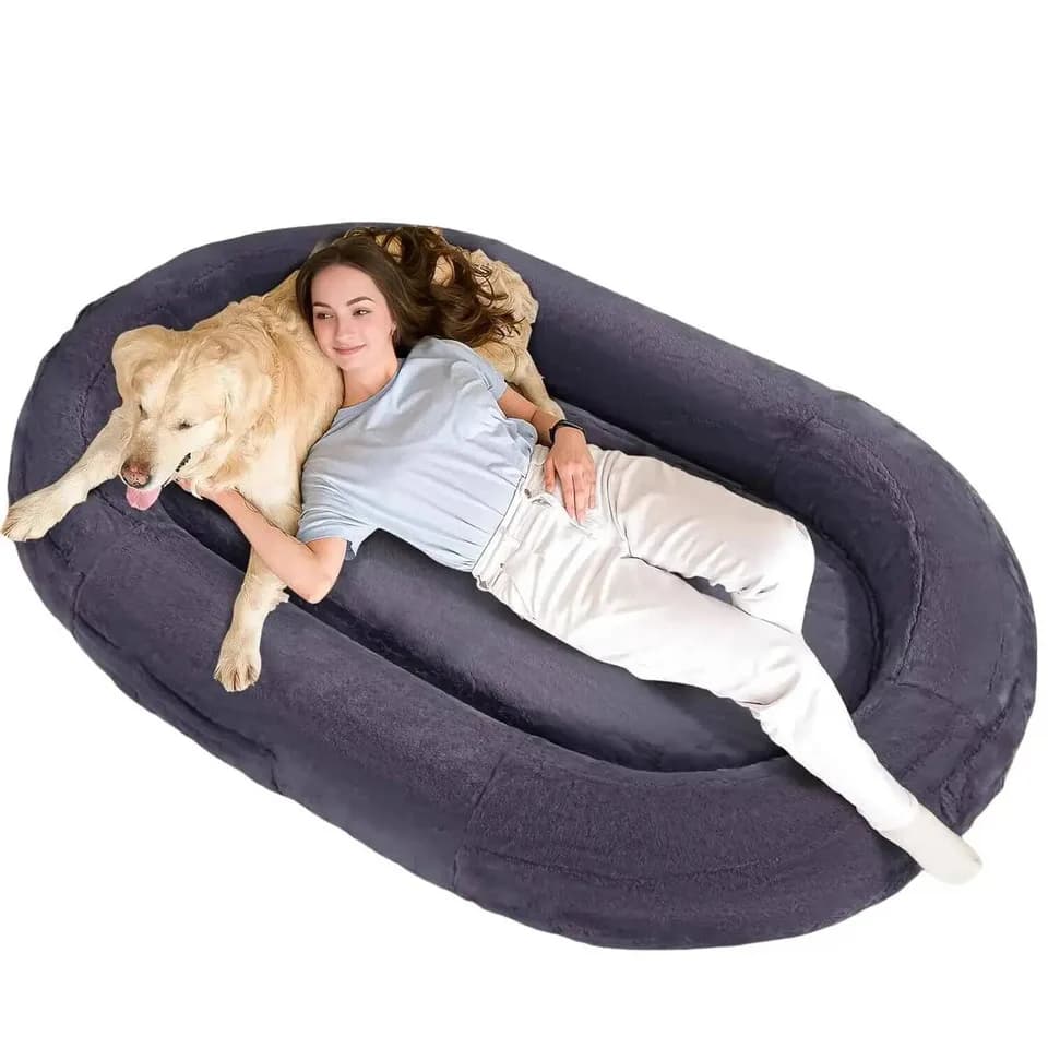 Letto gonfiabile per cani umani con copertura in peluche lavabile antigraffio, sacco a sacco pieghevole e sgonfiabile addensato per adulti e bambini