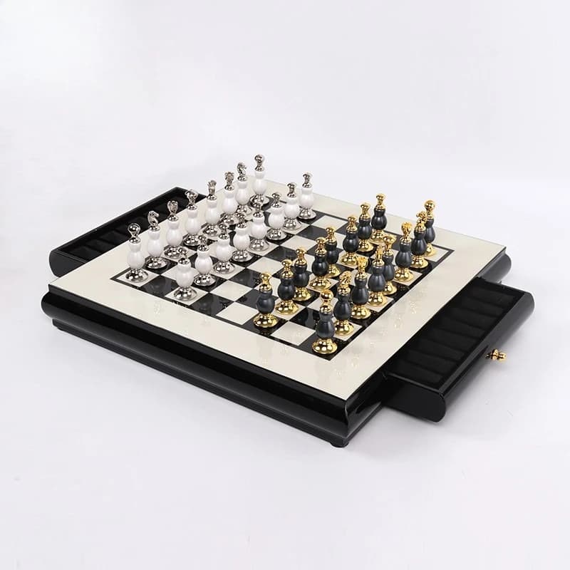 High-end wooden chess board practice set creative zinc alloy paint chess pieces living room game craft gifts