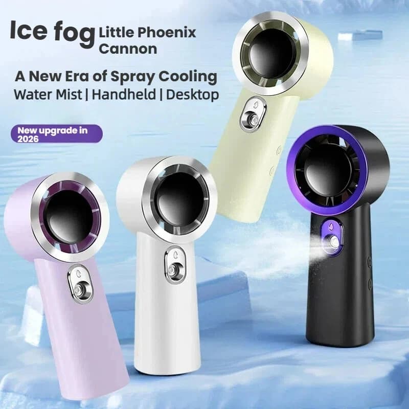 2026 Portable High Speed Water Misting Fan Moisturizing 3-Level Low Noise Brushless Long Battery Life Outdoor Mini Handheld Fan