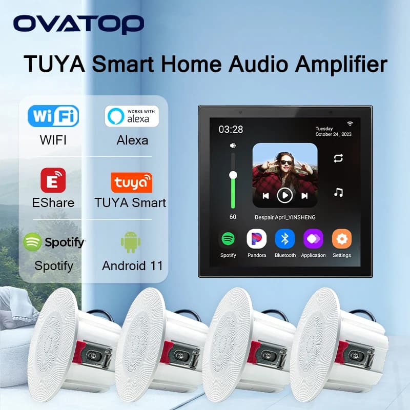 ALEXA Voice Home smart Lettore musicale di sottofondo Audio Bluetooth nell'amplificatore di potenza da parete Sistema Android11 Pannello di controllo del suono WIFI