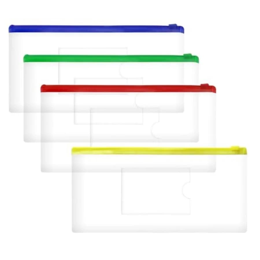 4 Buste Trasparenti in PVC con Cerniera, Porta Documenti, Astucci per Matite, Borse Portaoggetti per Contanti, Puzzle, Viaggi