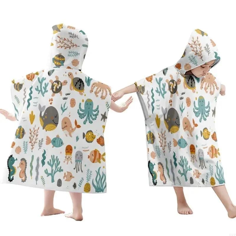Asciugamano da bagno da spiaggia pieghevole da viaggio con cappuccio da 60x60 Accappatoio con poncho per bambini Asciugamano