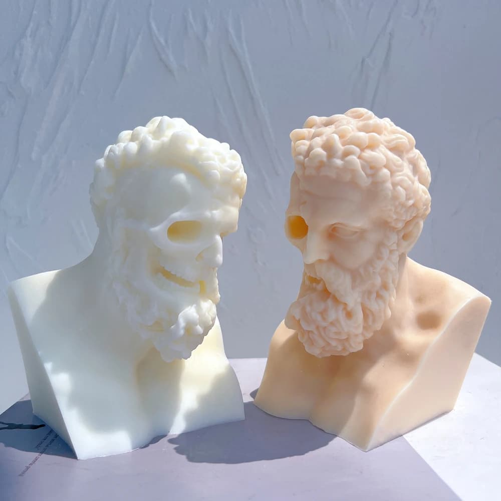 Uomo busto statua stampo in Silicone unico mezzo teschio scultura cera di soia candela stampo mitologia greca decorazioni per la casa