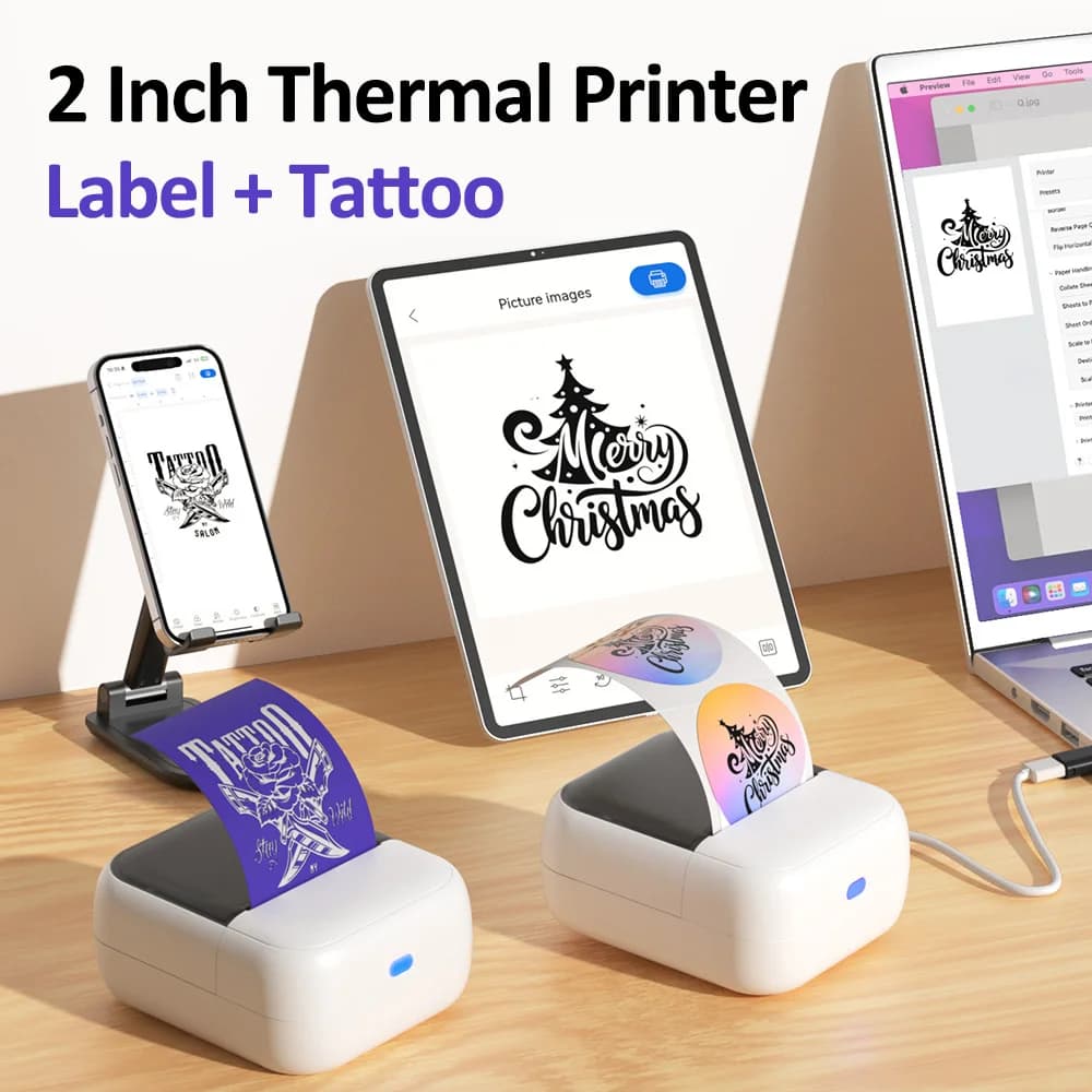 Portable Mini Tattoo Printer 2Inch Mini Thermal Label Printer Inkless Self-adhesive Maker Tattoo Stencil Transfer Machine Copier