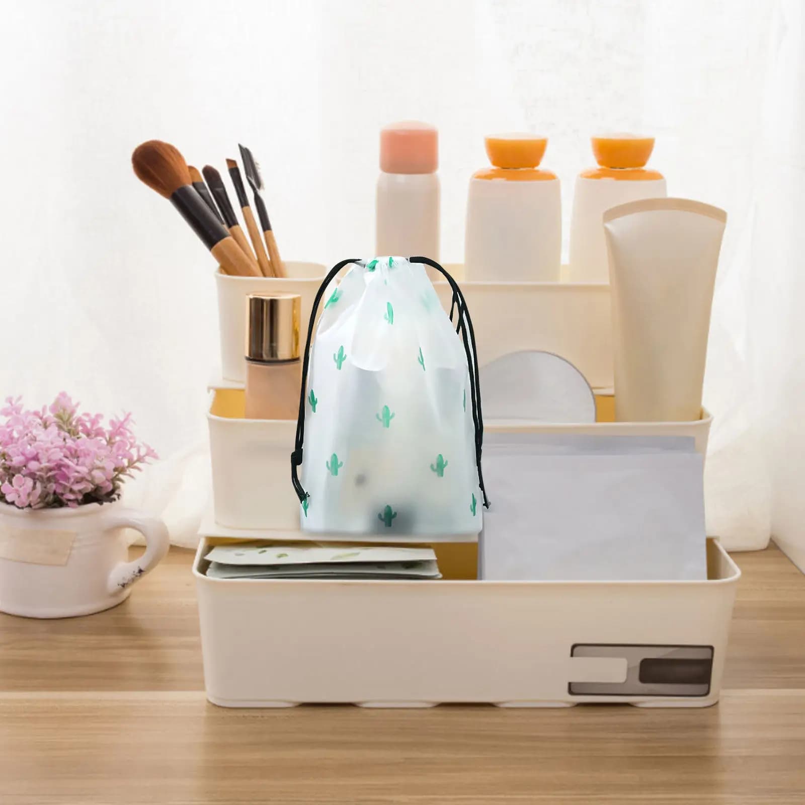 Set di 9 Sacchetti con Coulisse per Organizzazione, Eleganti Pochette da Viaggio Leggere per Vestiti, Trucchi, Articoli da Toilette e Bucato