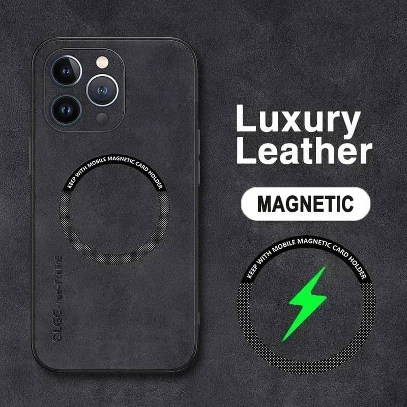 Custodie per iPhone in Pelle di Lusso Antiurto con MagSafe per Air 17 16 15 14 13 Pro Max Plus, Cover Magnetica per Ricarica Wireless