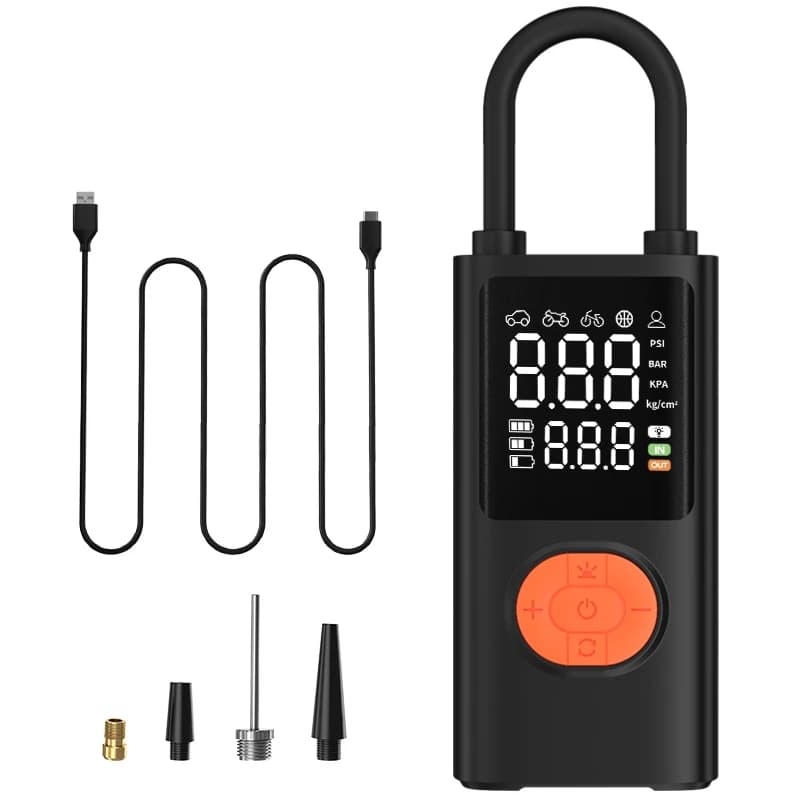 Compressore d'Aria Portatile 3-in-1 e Gonfiatore Pneumatici, 150 PSI, Power Bank di Emergenza e Luce LED, Ricaricabile USB-C, Adatto per Auto