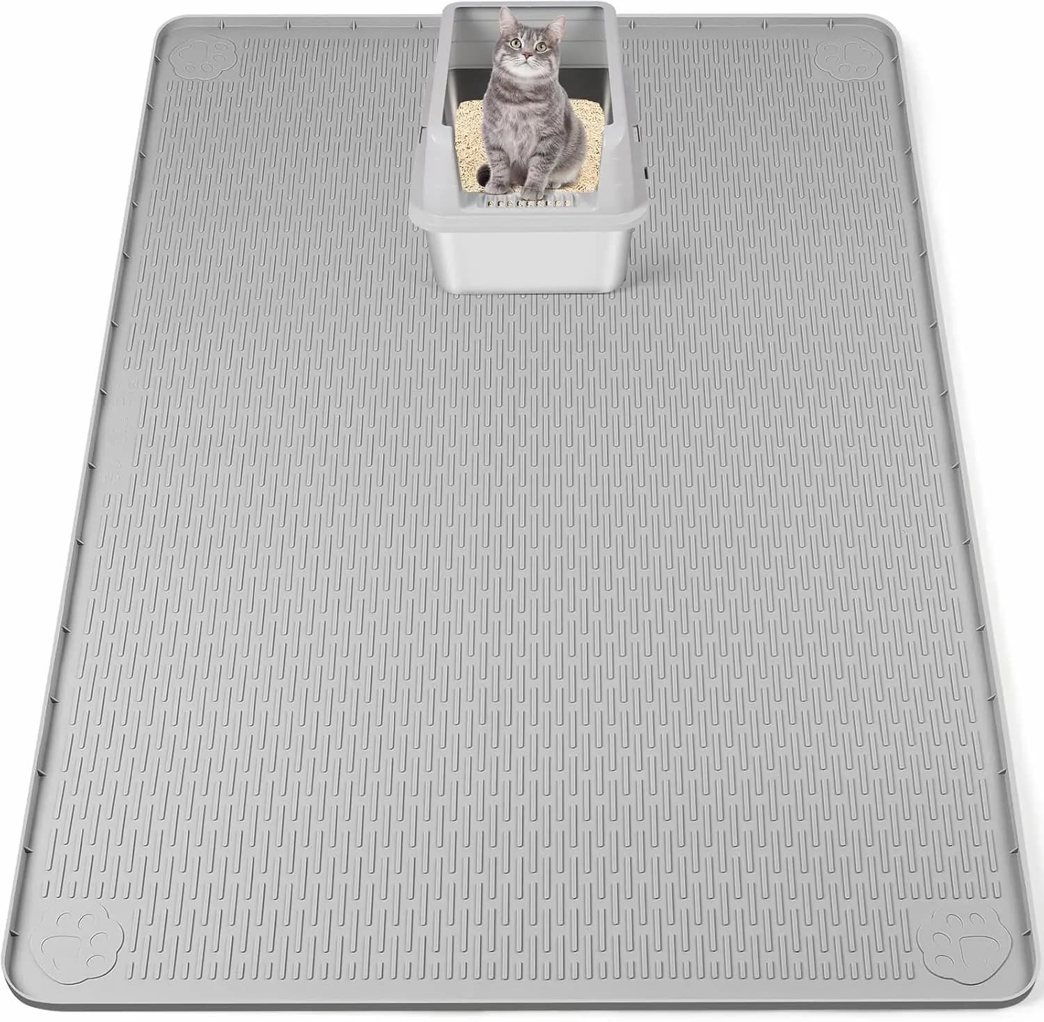 Tappetino per lettiera per gatti in silicone XXL, 50" x 35", cattura i residui per una facile pulizia, morbido sulle zampe (Grigio)