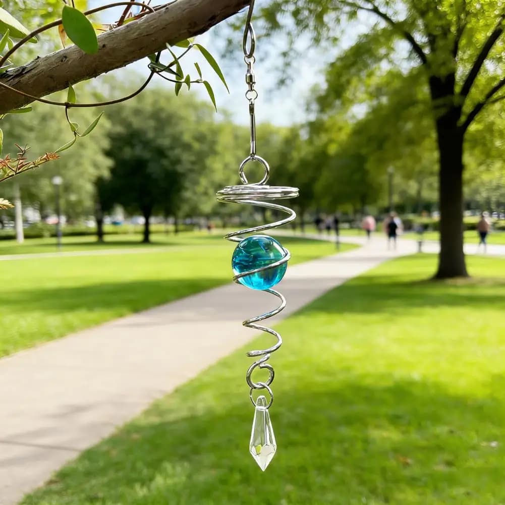 Wind Chime Pendant Wind Chime with Pendant Metal Spiral Stand Stainless Steel Spinner with Rotating Glass Ornament Outdoor