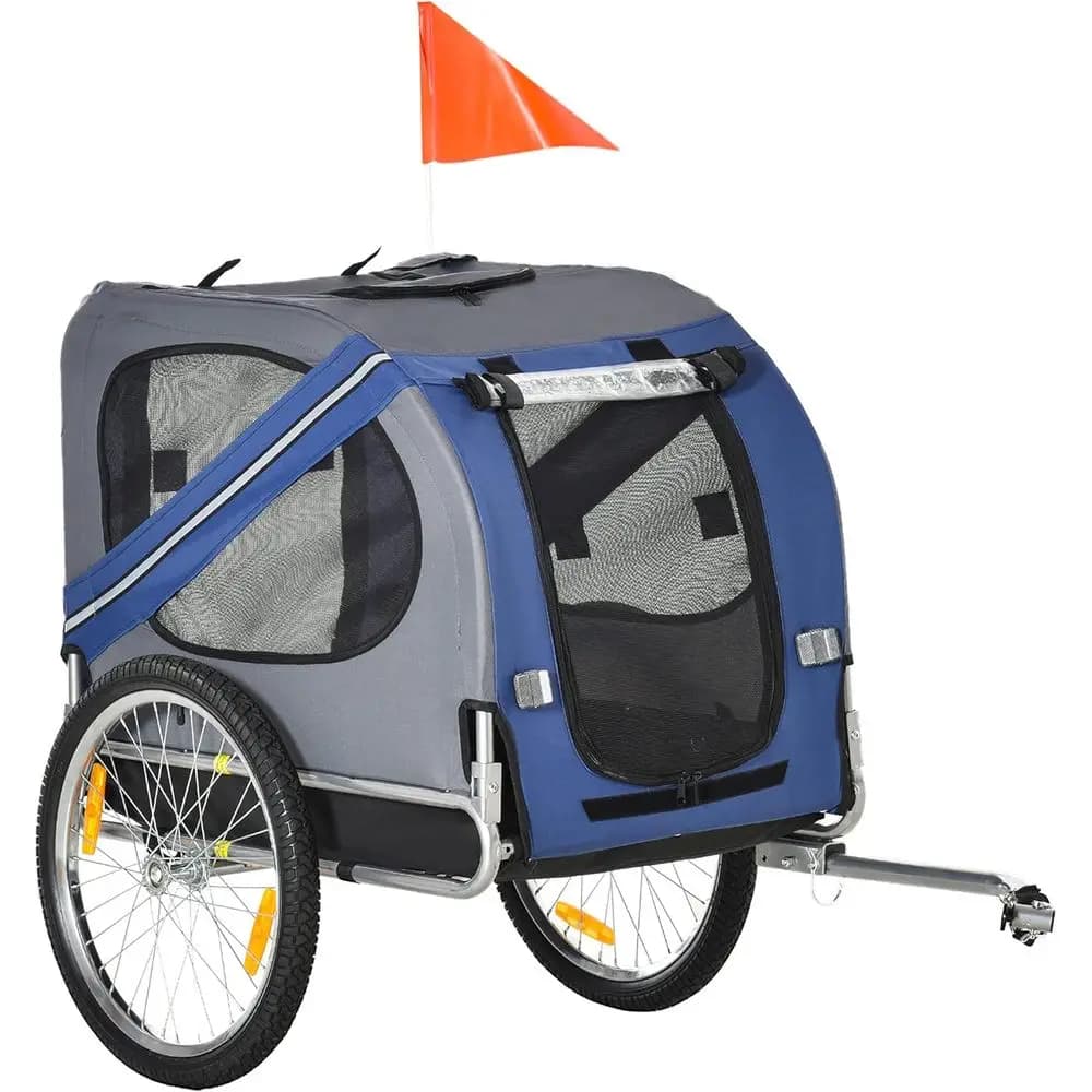 Rimorchio per Bicicletta per Cani, Carrello per Animali Domestici, Carrozzina, Trasportino per Carico, Accessorio per Viaggiare con 3 Ingressi, Ruote Grandi o Fuoristrada e Rete di Protezione
