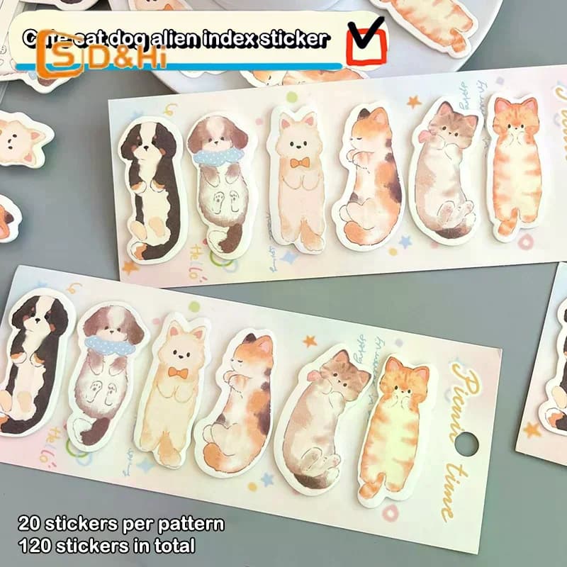 120 Fogli/Set Adesivi Segnapagina a Forma di Gatto e Cane, Segnalibri per Pagine, Messaggi, Classificazione Documenti, Bandierine Adesive