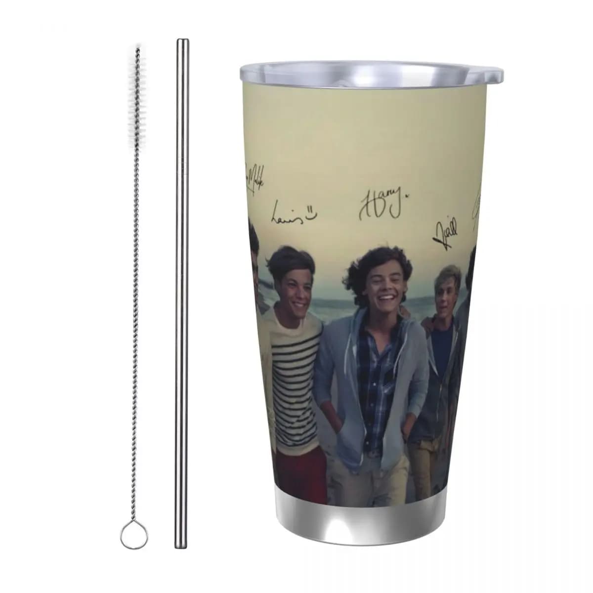O-One-D-Directions 20oz Stainless Steel Car Mug Straw Thermal Iced Travel Cup Vacuum Insulated Coffee Hot Cup