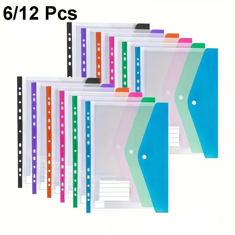 6/12 Pcs A4 Letter Size Expansion Folders Plastic File Storage Organization Folder With Snap Label Clips For Schools Offices