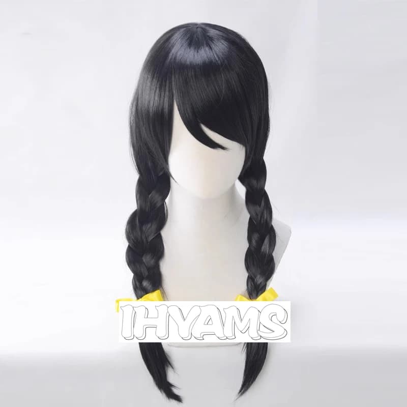 Bakemonogatari Hanekawa Tsubasa Wig Cosplay Black Braids Halloween Role Playing Hair Heat Resistant Wigs + Free Wig Cap