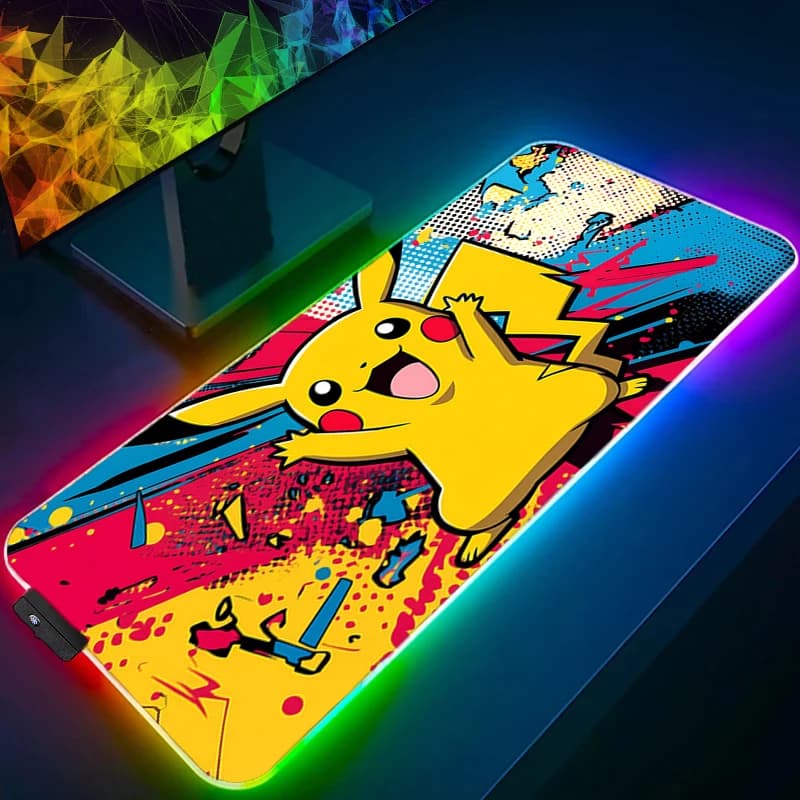 Tappetino per Mouse con Retroilluminazione P-Pokemon Pikachu 90x40cm RGB Tappetino da Gioco Grande LED per Tastiera PC Tappetino da Scrivania