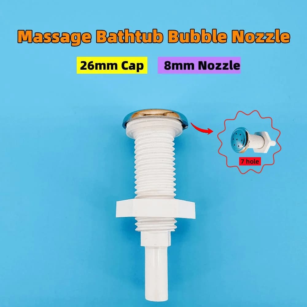 8 mm nozzle Cover 26 mm bubble nozzle straight to seven holes Φ8 chromed cap PVC base Hot tub Air jet massage Bathroom accessories