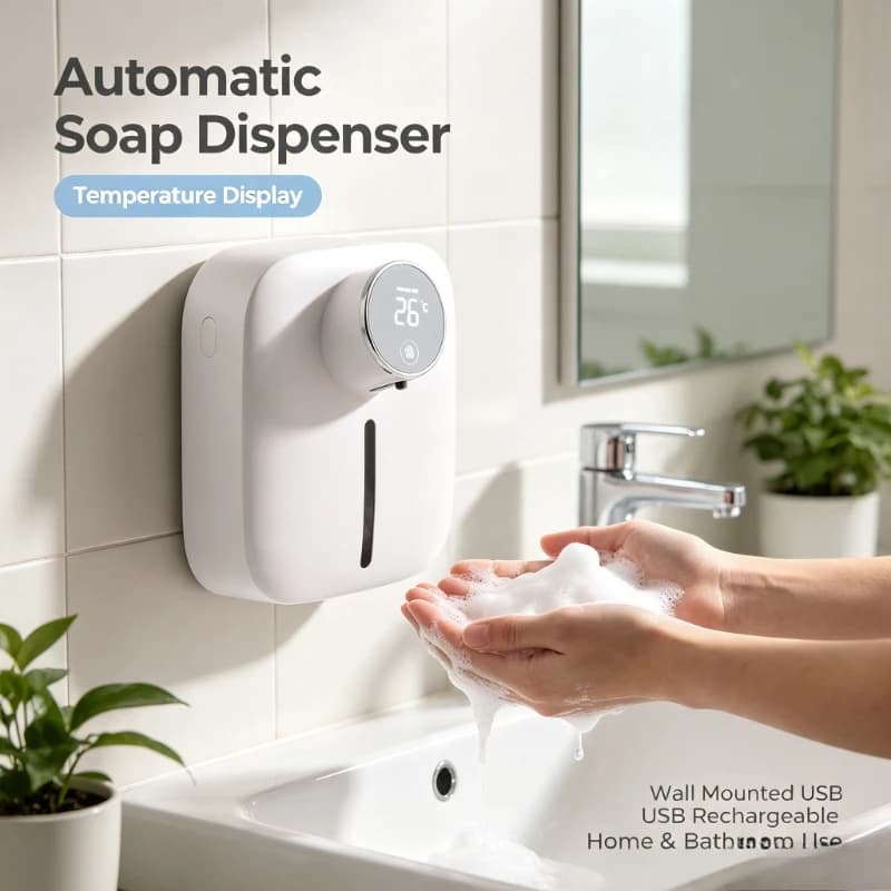 Soap Dispenser Automatic Wall Mounted USB Rechargeable Temperature Display Screen Multifunctional Soap Dispenser Disinfection